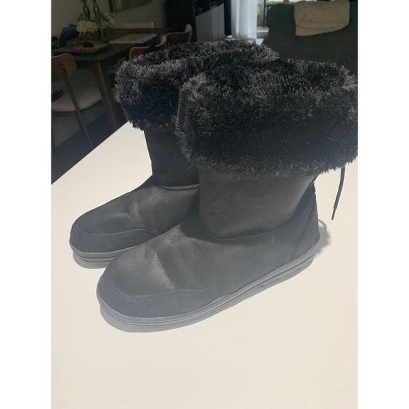 Black Slip On  Ankle Boot ‎ Fur Size 8 - Picture 1 of 6